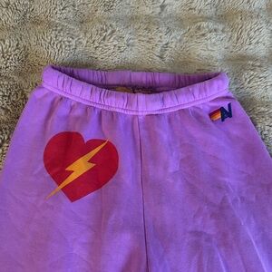 Aviator Nation Neon Purple Joggers with Heart and Lightning Size Small